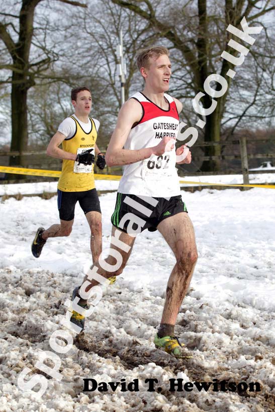 Callum Johnson (Gateshead) finishing 2nd in the junior mens Northern Cross Country Championships.